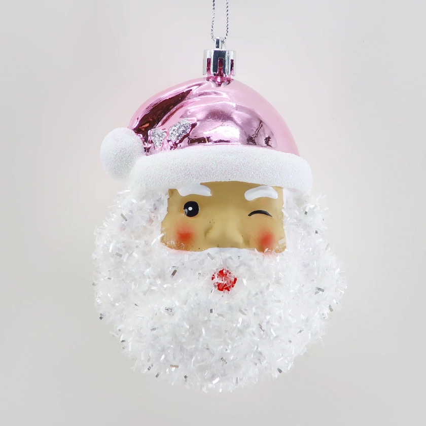 Pink And White Glitter Santa Christmas Ornament, 4.1 in, by Holiday Time