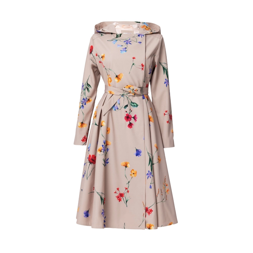 Beige Waterproof Trench Coat With Colourful Flower Print: Spring Bloom by RainSisters