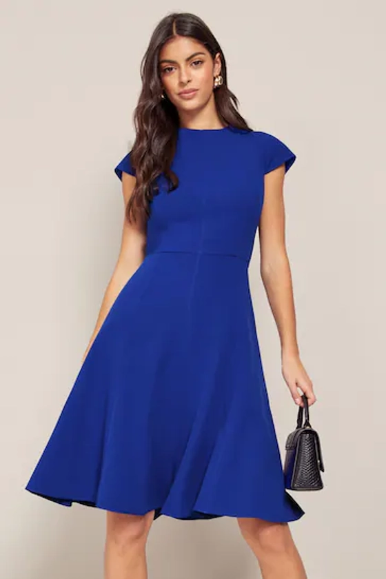 Buy Friends Like These Cobalt Blue Fit and Flare Cap Sleeve Tailored Dress from the Next UK online shop