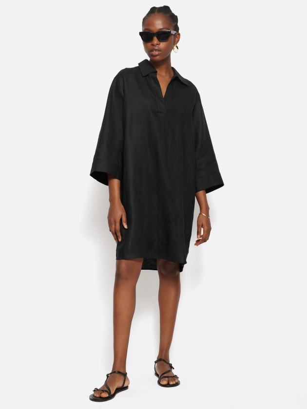 Linen Tunic Shirt Dress | Black