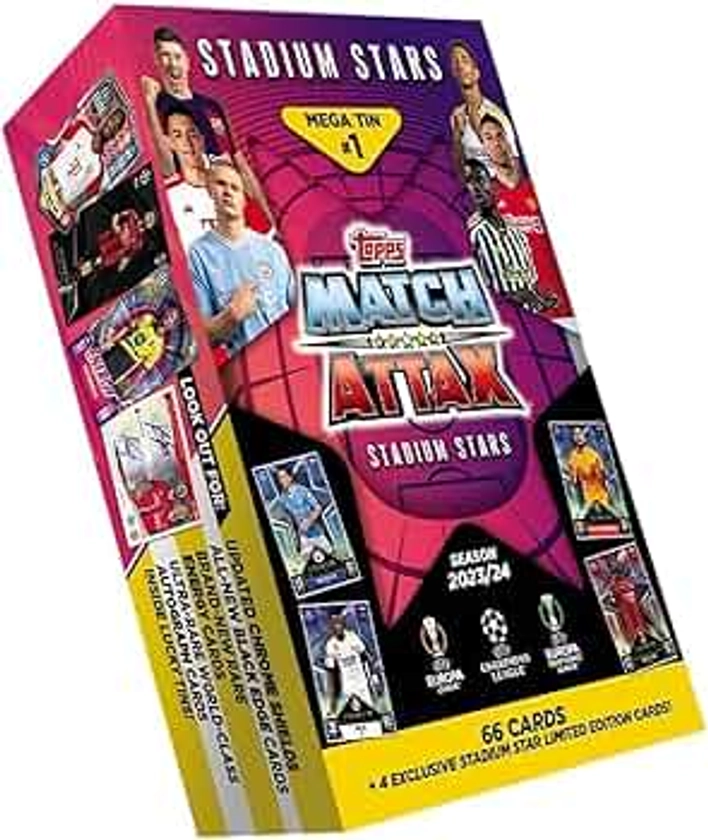 Topps Match Attax 23/24 - Mega Random Tin - Contains 66 Match Attax Cards Plus 4 Exclusive Stadium Stars Limited Edition Cards