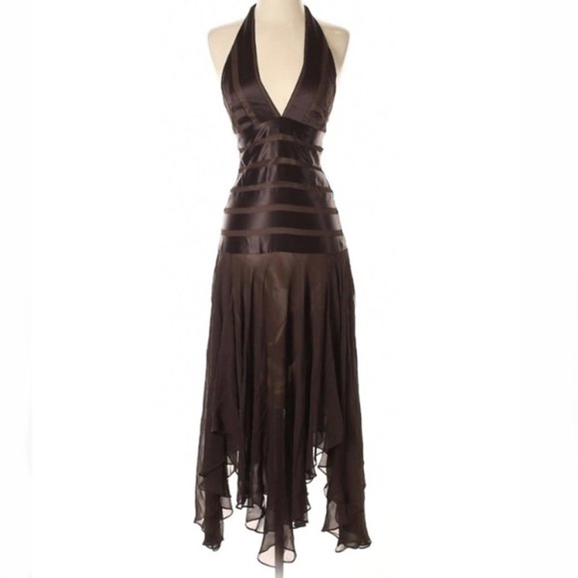 BCBG MAX AZRIA SILK BROWN HALTER DRESS GORGEOUS XS