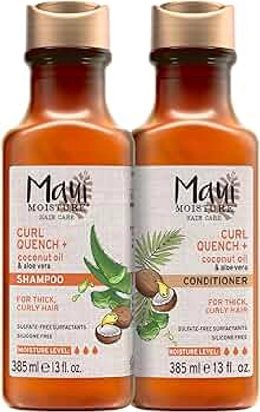 Maui Moisture Curl Quench + Coconut Oil Shampoo + Conditioner to Hydrate and Detangle Tight Curly Hair, Softening Shampoo, Vegan, Silicone & Paraben-Free, 13 Fl Oz