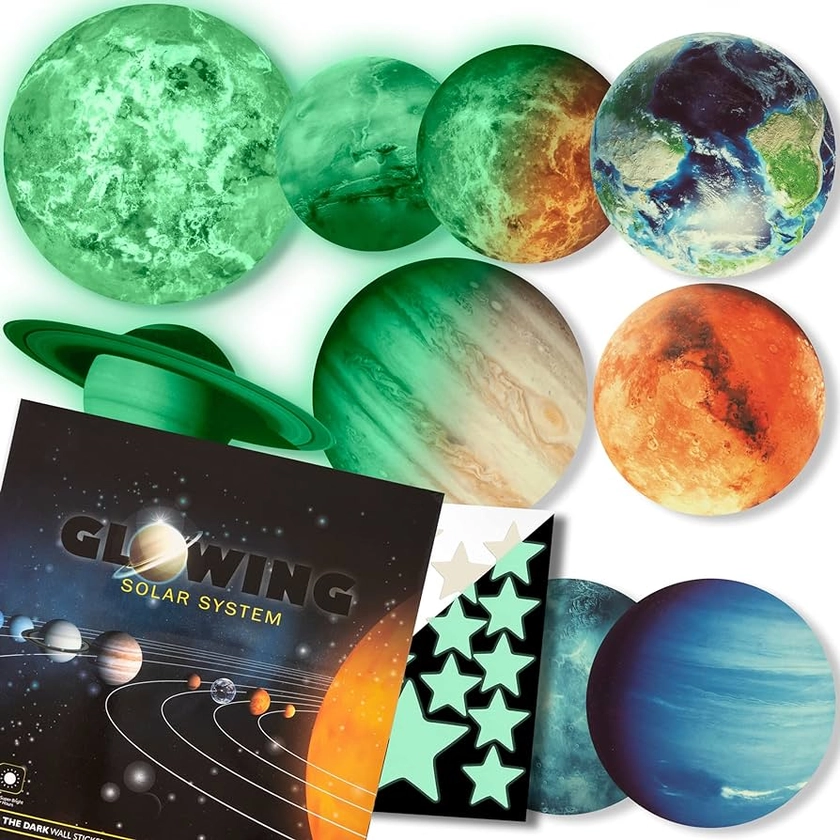 LIDERSTAR Glow in The Dark Stars and Planets, Bright Solar System Wall Stickers - Glowing Ceiling Decals for Kids Bedroom or Any Room, Shining Space Decoration,Birthday Gift for Boys and Girls