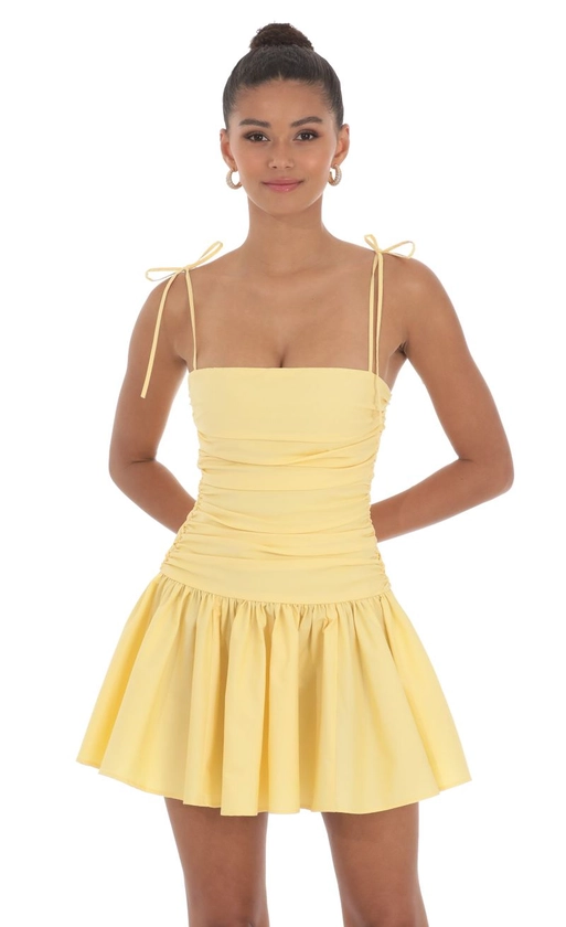 Ruched Fit and Flare Dress in Yellow | LUCY IN THE SKY