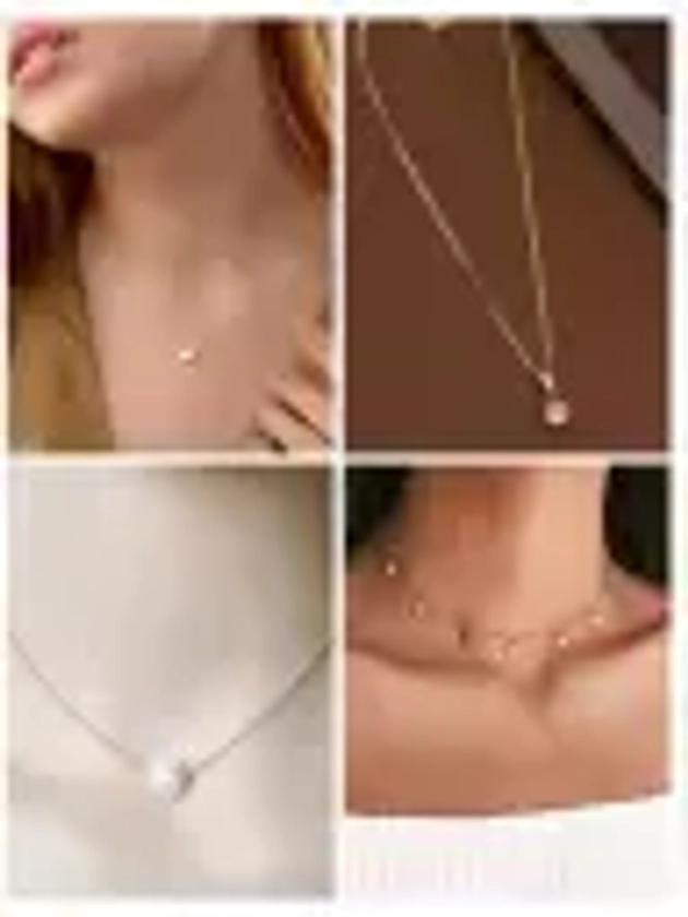 Bhumi09 Bhumi09 Combo of 4 American Diamond Gold Chain Pendant For women/Girls Stylish Pearl Gold-plated Plated Brass Necklace
