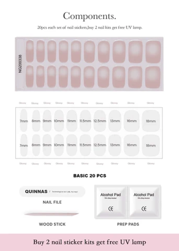 WHITE FRENCH - SEMICURED UV GEL NAIL STICKER KIT NG200265 - Quinnas