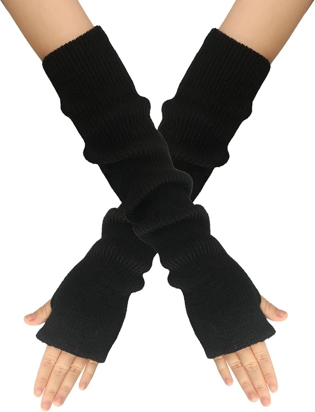 EQLEF Winter Arm Warmers, Wrist Warmers Long Fingerless Gloves Knitted Arm Warmers & Muffs Knitted Women'S Gloves for Winter (Black)