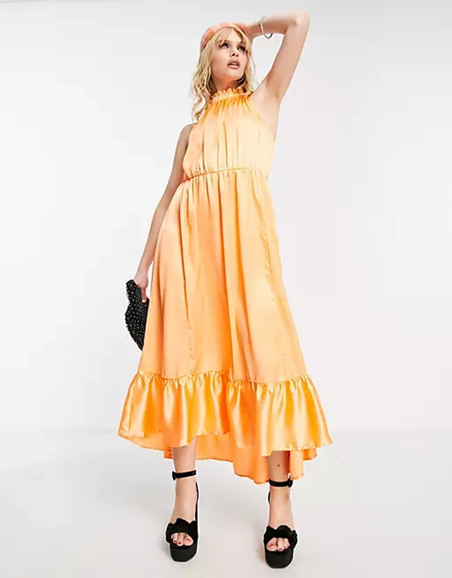 JDY satin halter neck maxi dress in orange