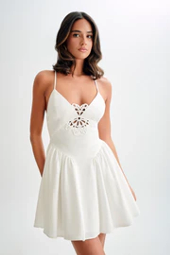 Muriel Cotton Mini Dress With Crochet - White