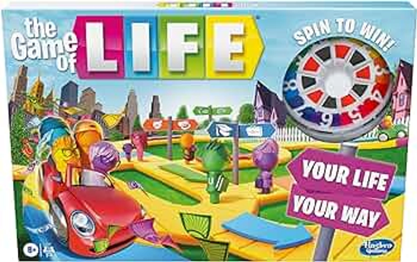 Hasbro Gaming The Game of Life Game, Family Board Game for 2-4 Players, Indoor Game for Kids Ages 8 and Up, Pegs Come in 6 Colors