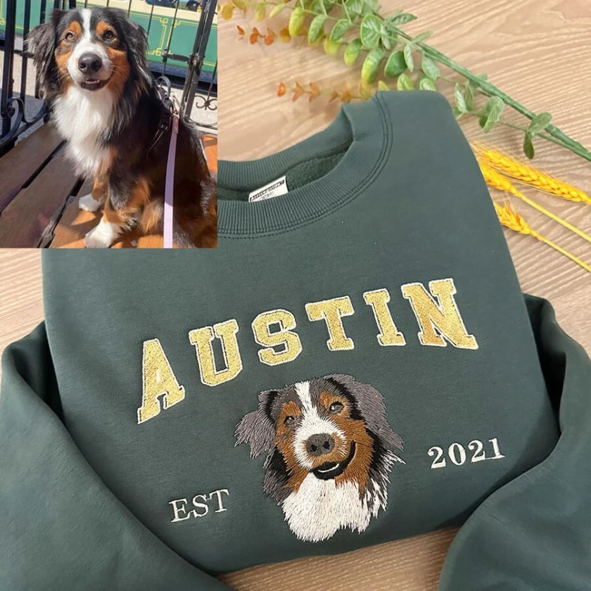 Personalized Embroidered Pet Face and Name Est Sweatshirt for Pet Love