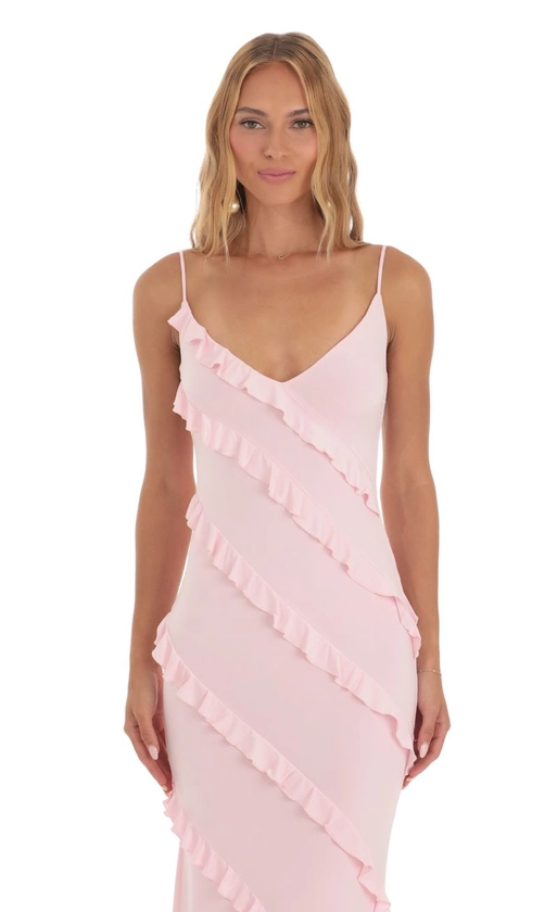 Ruffle Maxi Dress in Pink | LUCY IN THE SKY
