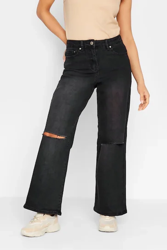 Buy PixieGirl Petite Black Distressed Stretch Wide Leg Jeans from the Next UK online shop