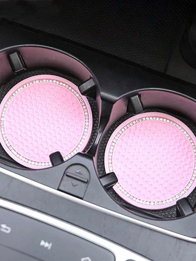 2pcs Rhinestone Decor Anti-slip Car Coaster