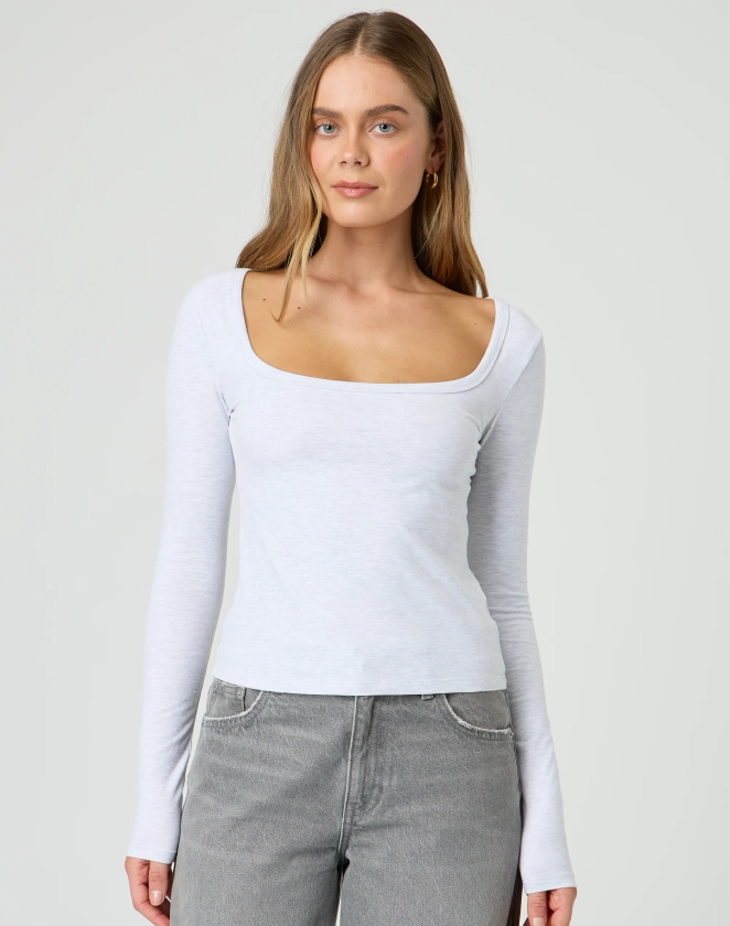 Cotton Square Neck Long Sleeve Top