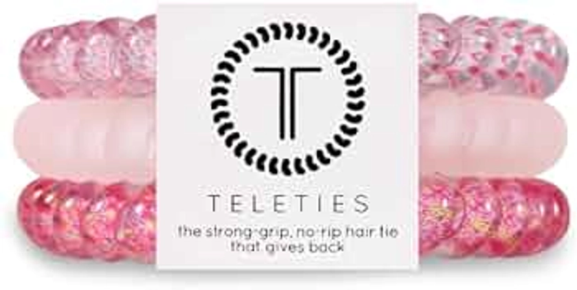 TELETIES - Small Spiral Hair Coils - Spring Collection - Ponytail Holder Hair Ties for Women - Phone Cord Hair Ties - Strong Grip, No Rip, Water Resistant, No Crease - 3 pack - Made Me Blush