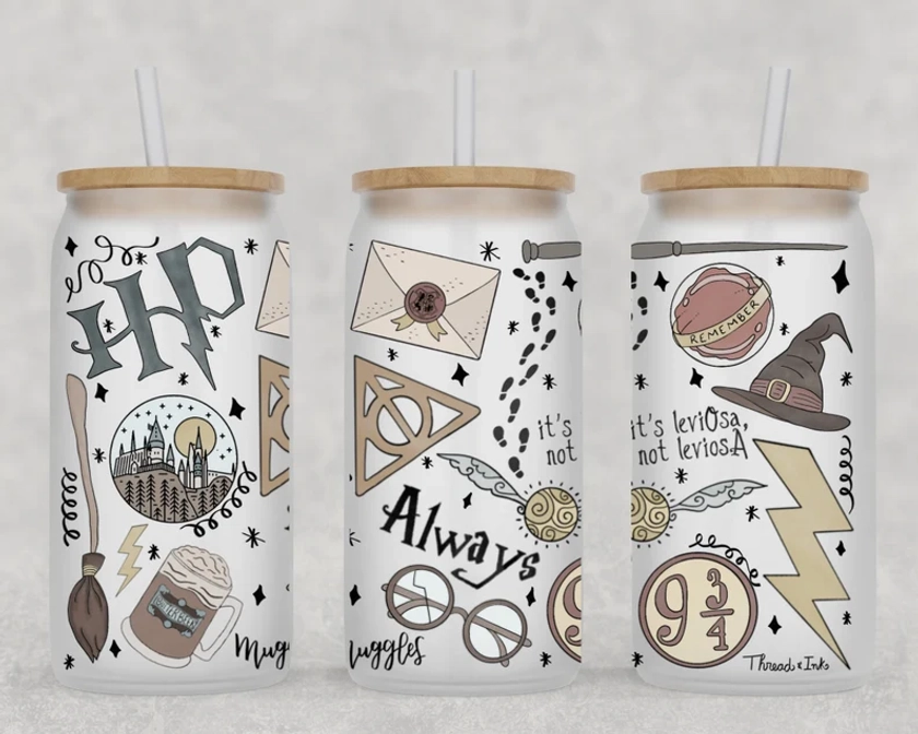 Wizard Magic Beer Can | Glass HP Mug | Magic Mug | Iced Coffee Cup | HP Coffee Cup | Libbey Glass Can | Christmas Coffee Gift | Gift for Her