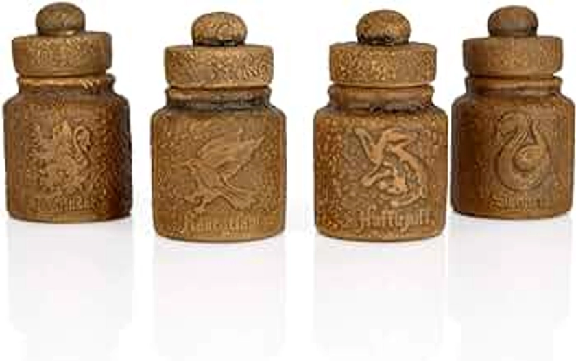 Seven20 Harry Potter Ceramic Spice Jars with Hogwarts Houses, set of 4 - Store Potion Ingredients, Herbs, Spices and More - with Gryffindor, Hufflepuff, Slytherin and Ravenclaw Symbols - 1.45 oz each