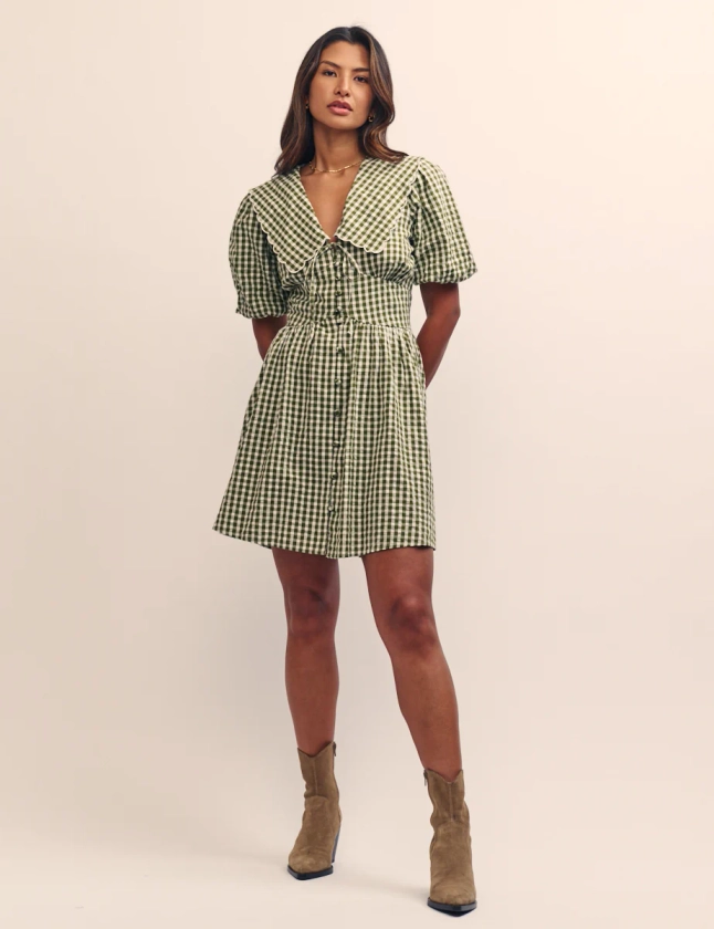 Green Gingham Birdie Mini Dress