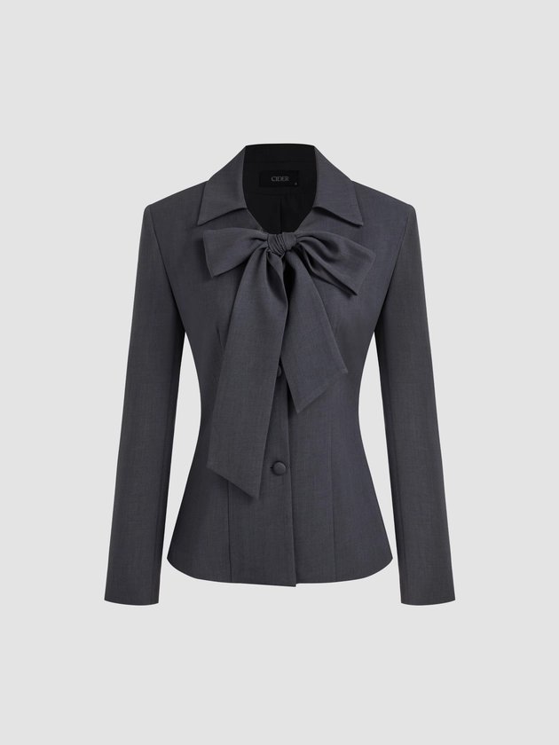 Collar Solid Knotted Button Blazer