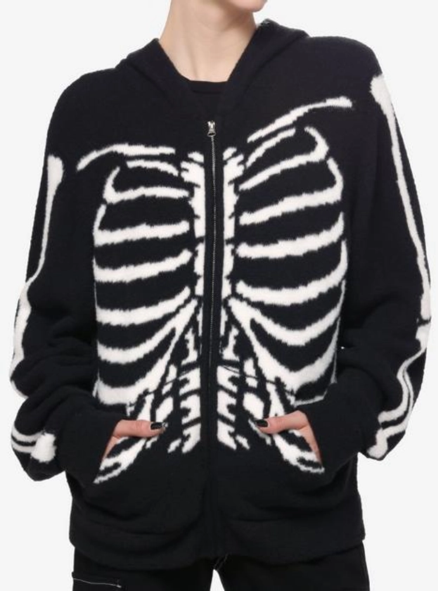 Social Collison Rib Cage Fuzzy Girls Hoodie | Hot Topic