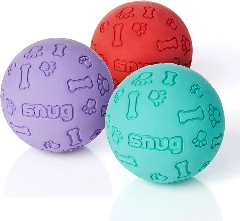 Snug – Lot de 3 balles en caoutchouc pour chiens de petite et moyenne taille, taille d’une balle de tennis, pratiquement indestructibles (vert/violet/rouge (Fresh))