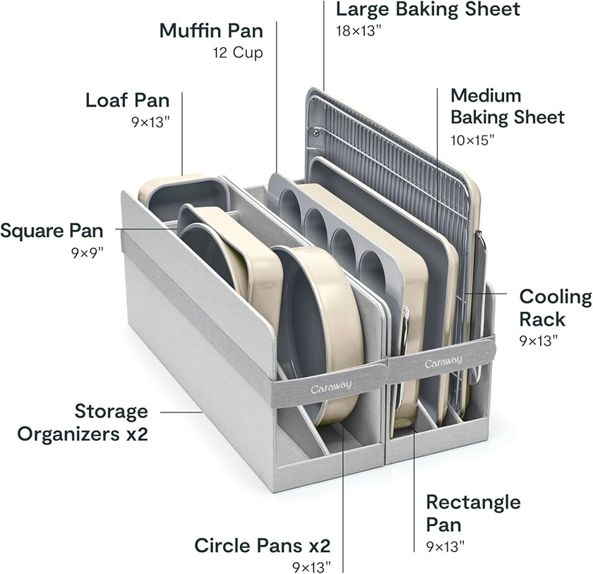 Amazon.com: Caraway Conjunto de utensílios de cozinha de cerâmica antiaderente (11 peças) - assadeiras, assadeiras sortidas, rack de resfriamento e armazenamento - corpo de aço aluminizado - não tóxico, livre de : Casa