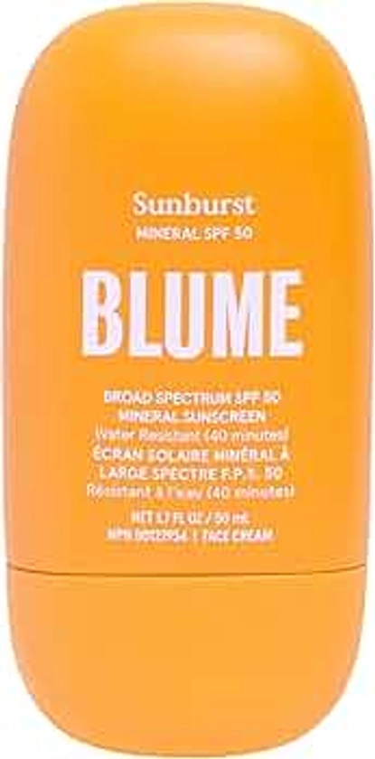 Blume Sunburst Broad Spectrum SPF 50 Mineral Sunscreen - Hydrating & Soothing Face Sunscreen with Zinc Oxide and Niacinamide - Helps Fade Dark Spots & Safe for Acne-Prone Skin - Vegan (1.7 Ounce)