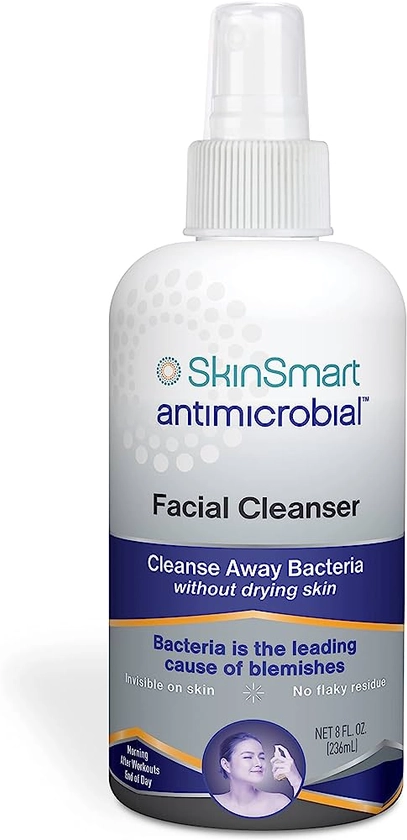 SkinSmart Facial Cleanser for Acne, Targets Bacteria for Active Teenage Athletes Post Workout and Adult Acne, 8 oz Spray Bottle, Safe for Multiple Daily Uses