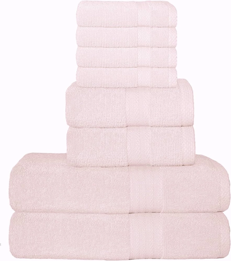 Amazon.com: GLAMBURG Ultra Soft 8-Piece Towel Set - 100% Pure Ringspun Cotton, Contains 2 Oversized Bath Towels 27x54, 2 Hand Towels 16x28, 4 Wash Cloths 13x13 - Ideal for Everyday use, Hotel & Spa - Pink : Home & Kitchen