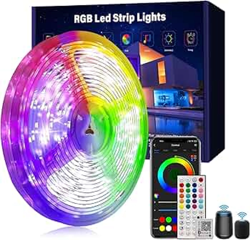 Smart Voice Control Led Lights for Bedroom 100ft, WiFi RGB Led Strip Lights Work with Alexa and Google Assistant, Led Light Strip Music Sync 16 Million Colors Lights for Home Decor