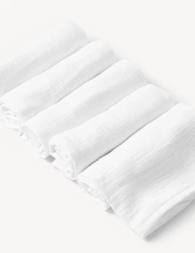 5pk Pure Cotton Muslin Squares | M&S Collection | M&S