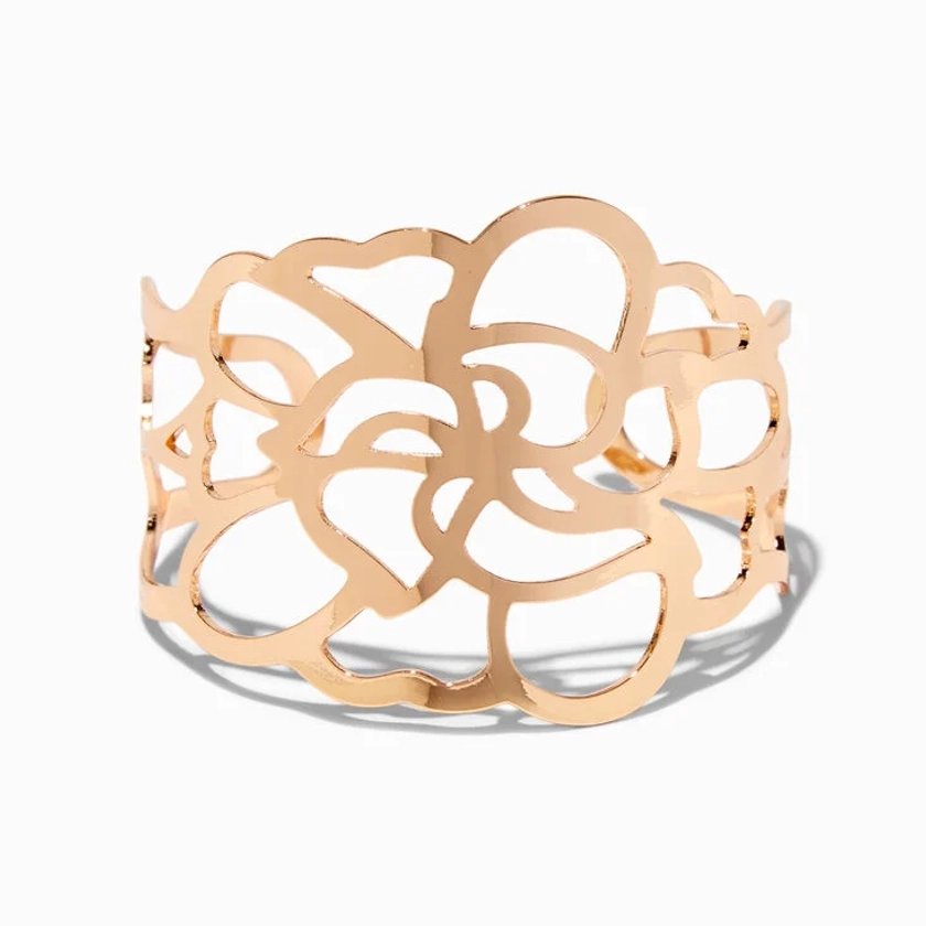 Gold-tone Cutout Rose Cuff Bracelet