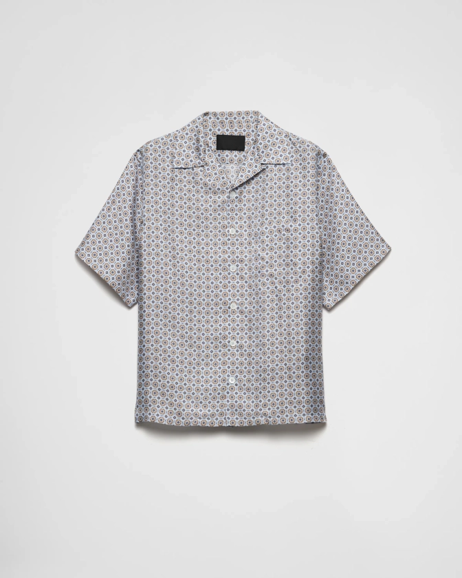 Chemise à Manches Courtes En Soie Imprimée Bleu Ciel  | PRADA