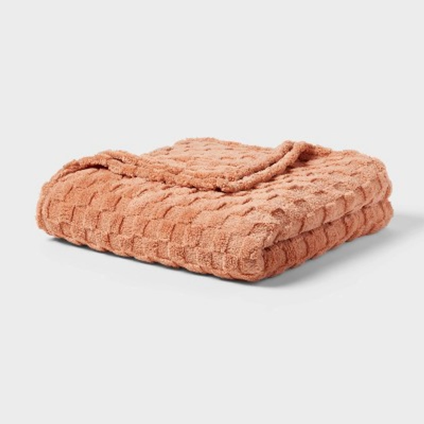 Full/Queen Checkered Faux Shearling Plush Blanket Rust - Room Essentials™