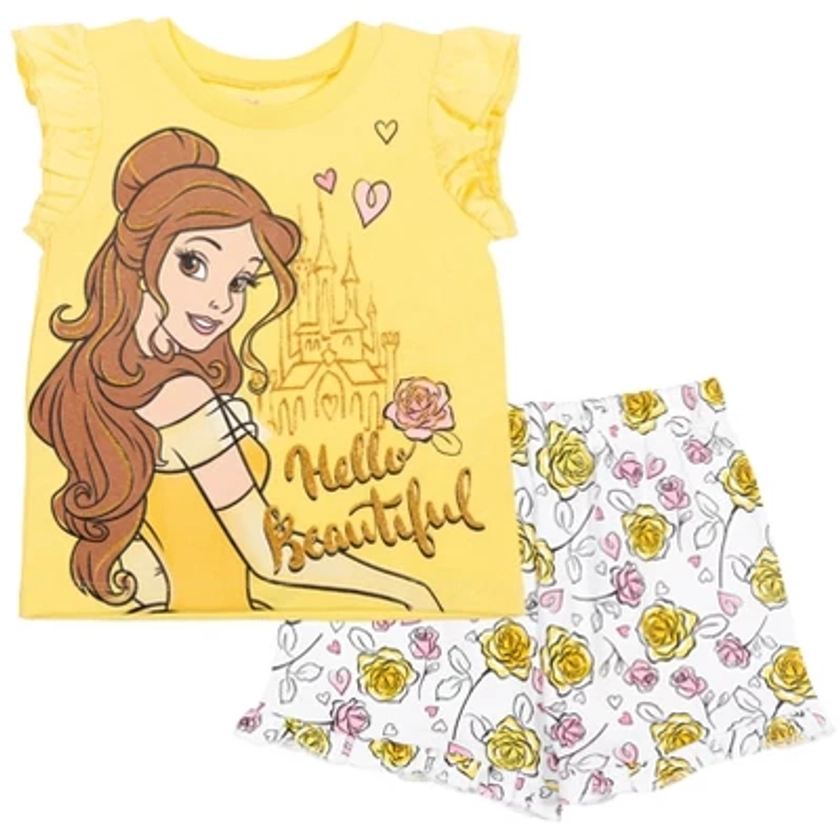 Disney Princess Belle Little Girls T-Shirt and French Terry Shorts Outfit Set 6