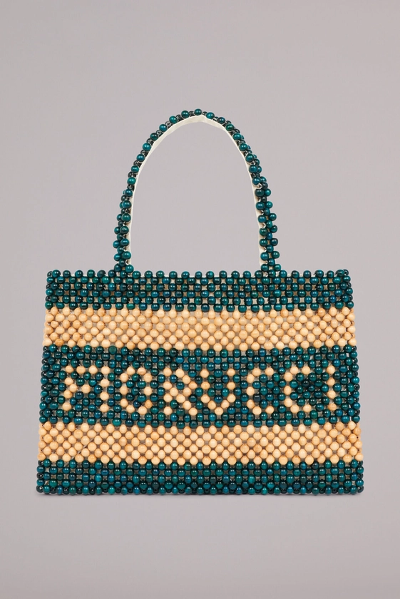 Fiorucci Official Online Store | Beaded Logo Tote Bag Green | Fiorucci