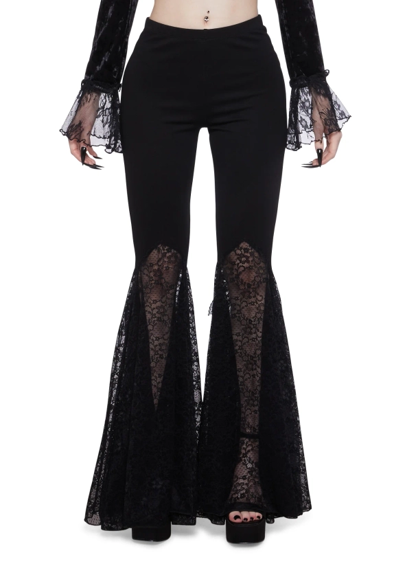 Widow Lace Velvet Bell Bottoms - Black