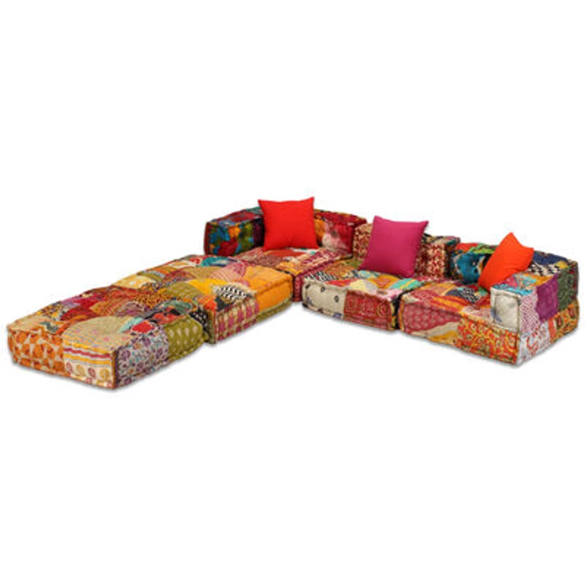 vidaXL Pouf modulaire à 3 places Patchwork Tissu