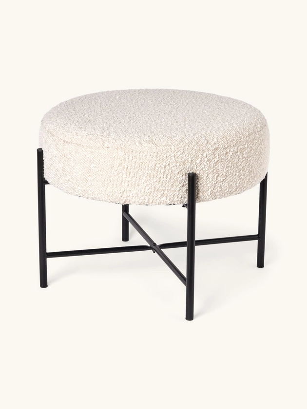 Pouf en bouclette | Polyester/polyuréthane/bois de pin/MDF/fer. Ø50 x 36 cm. | Søstrene Grene