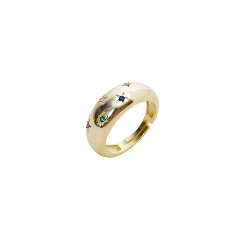 Celestial Sterling Silver Dome Ring With Rainbow Stones - Multicolour