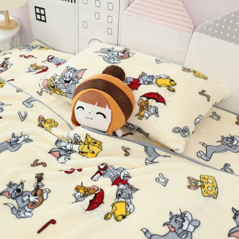 Tom And Jerry Printing Plush Blanket Cartoon Pattern Flannel Nap Quilt Kawaii Room Decor Soft Sofa Cover Anime Bed Sheet Set - AliExpress 