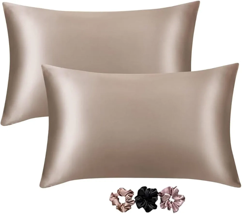 Buy Go Well Satin Silk Pillow Covers Pack of 2 for Hair and Skin-with Satin Scrunchies for Women Stylish|Satin Pillow coves for Hair and Skin |scrunchies for Women 3-Piece|Silk Pillow case (N-RoseTaupe) Online at Low Prices in India - Amazon.in