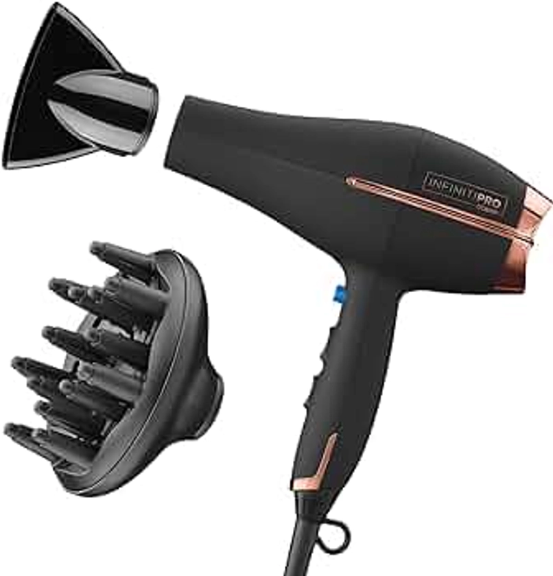 Conair Hair Dryer with Diffuser, 1875W AC Motor Pro Hair Dryer with Ceramic Technology, Includes Diffuser and Concentrator, Black