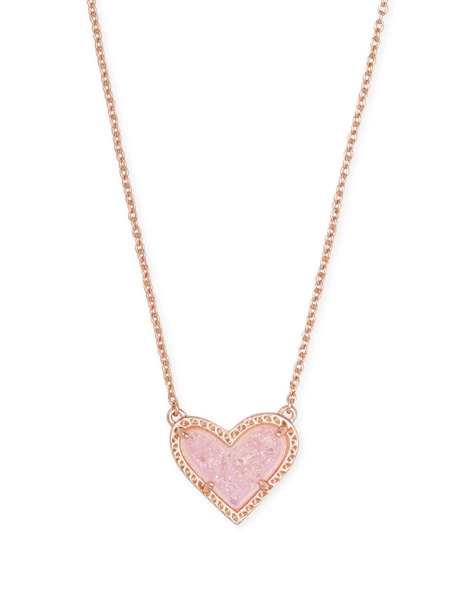 Ari Heart Rose Gold Pendant Necklace in Pink Drusy | Kendra Scott