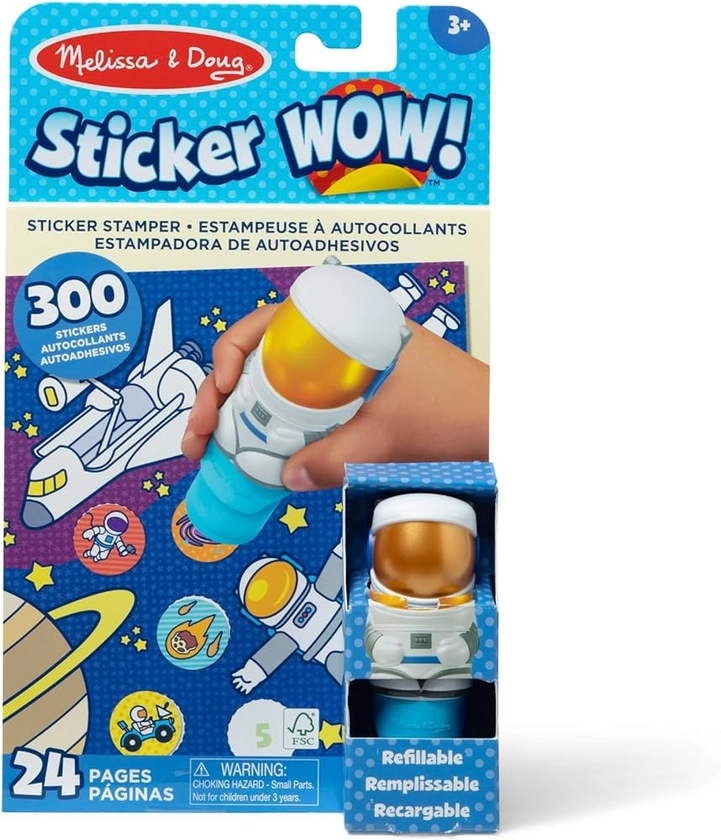 Melissa & Doug Sticker WOW 24-Page Activity Pad and Sticker Stamper, 300 Stickers, Arts and Crafts Fidget Toy Collectible Character – Astronaut