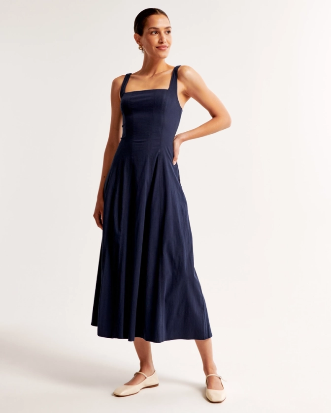 Women's Fit & Flare Stretch Midi Dress | Women's | Abercrombie.com