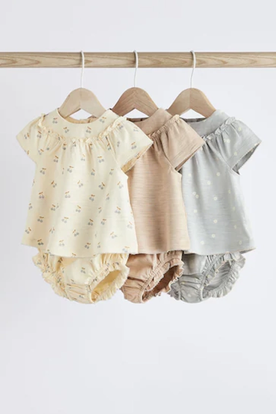 Beige/ Grey Floral Baby 6 Piece T-Shirt and Shorts Set