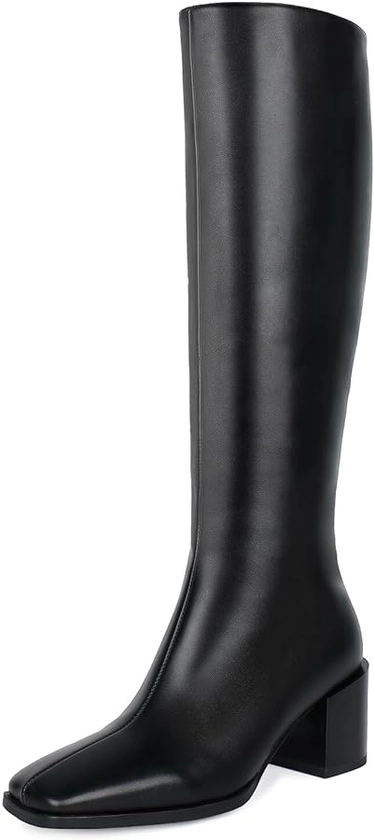 wetkiss Knee High Boots for Women GoGo Boots with Chunky Heel, Square Toe and Side Zipper Design Fashion Dress Boots